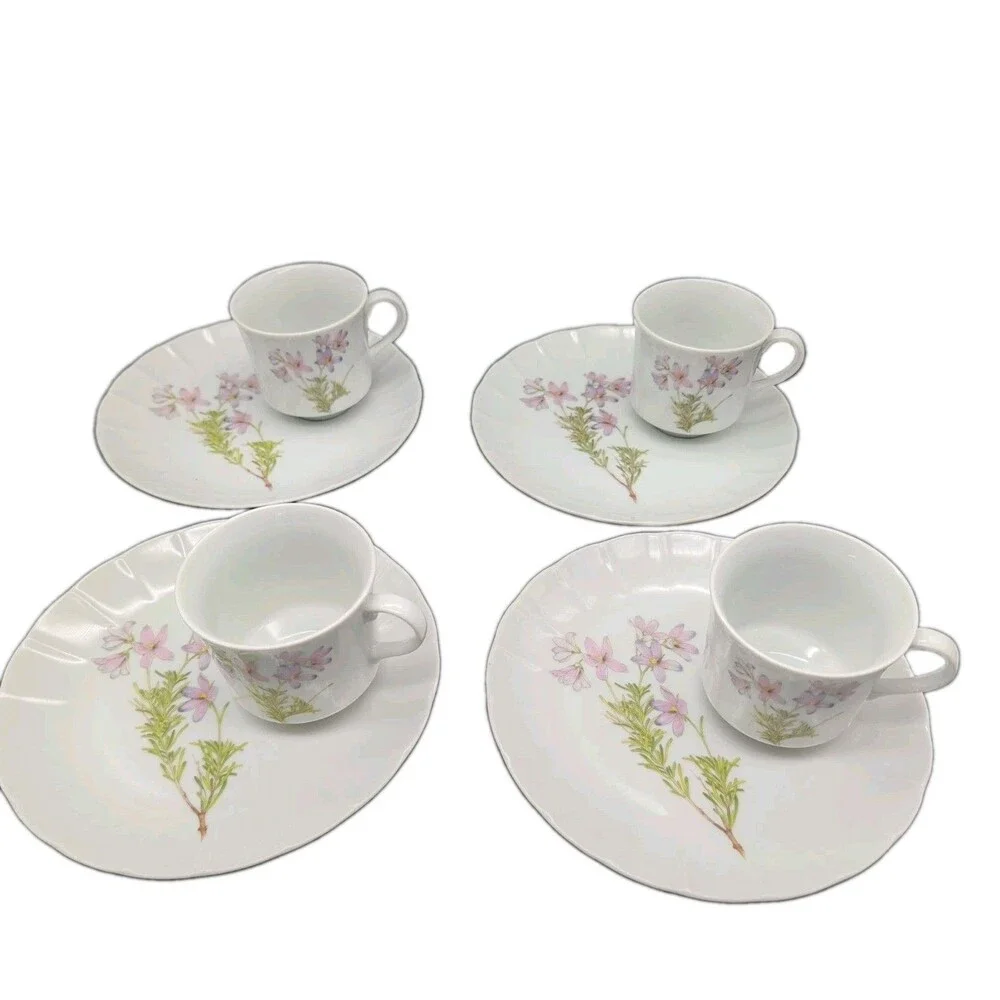 Toscany Collection Lima Luncheon Plate With Mug 8 Piece Pink Lavender Floral